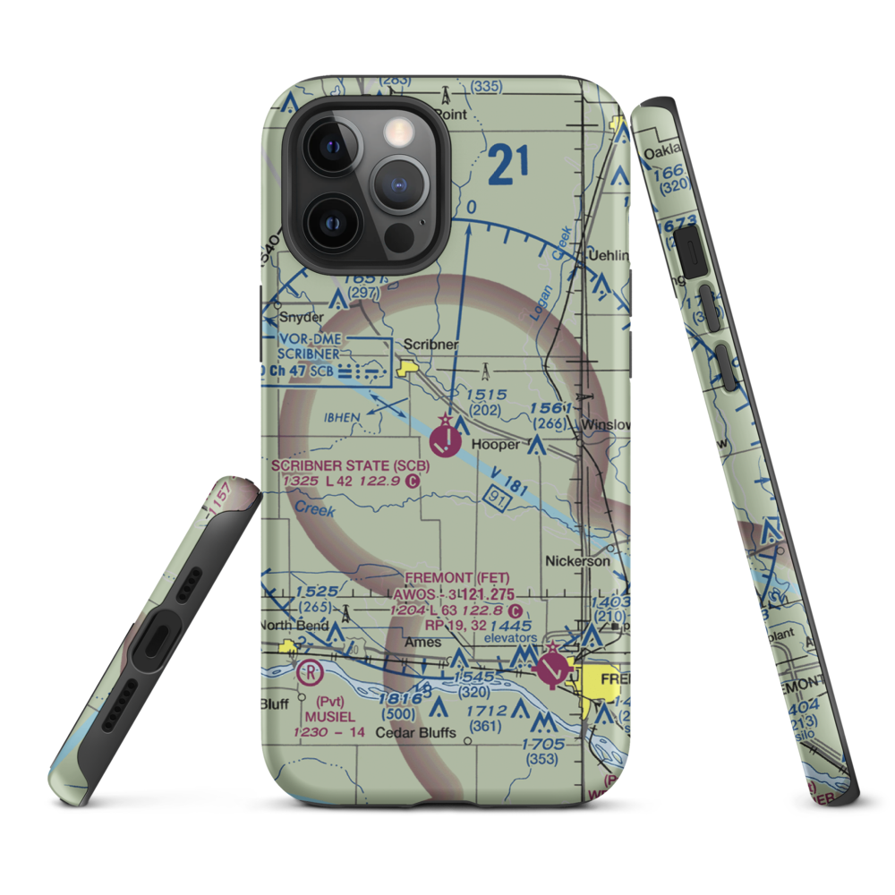 Scribner State Airport (SCB) VFR Sectional  Tough iPhone Case iPhone 12 Pro Max model shown