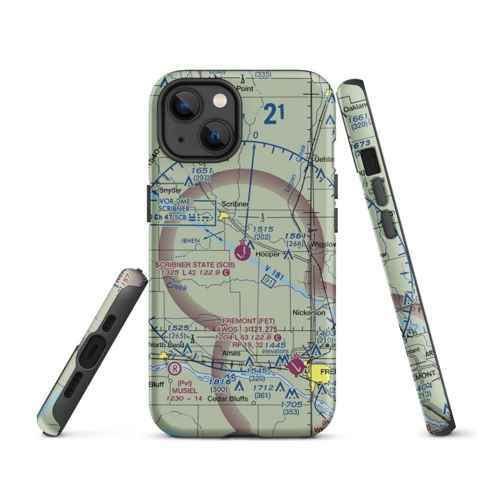 Scribner State Airport (SCB) VFR Sectional  Tough iPhone Case iPhone 13 model shown
