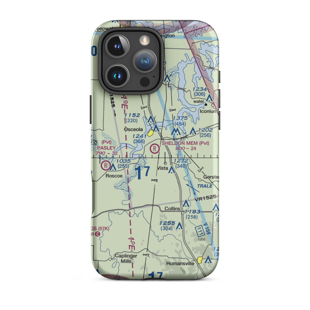 Sean D Sheldon Memorial Airfield (23MU) VFR Sectional  Tough iPhone Case iPhone 16 Pro Max model shown