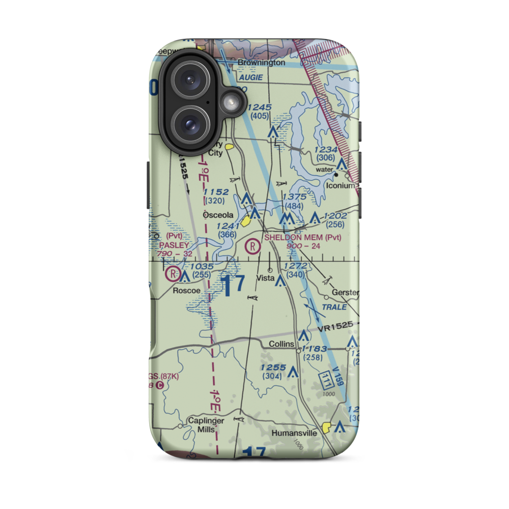 Sean D Sheldon Memorial Airfield (3MO) VFR Sectional  Tough iPhone Case iPhone 16 Plus model shown