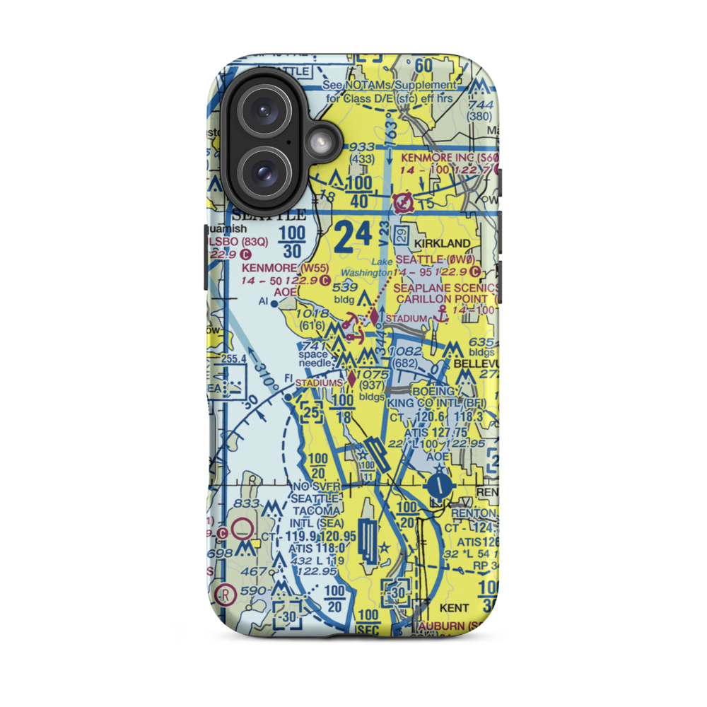 Seattle Seaplanes Seaplane Base (0W0) VFR Sectional  Tough iPhone Case iPhone 16 Plus model shown
