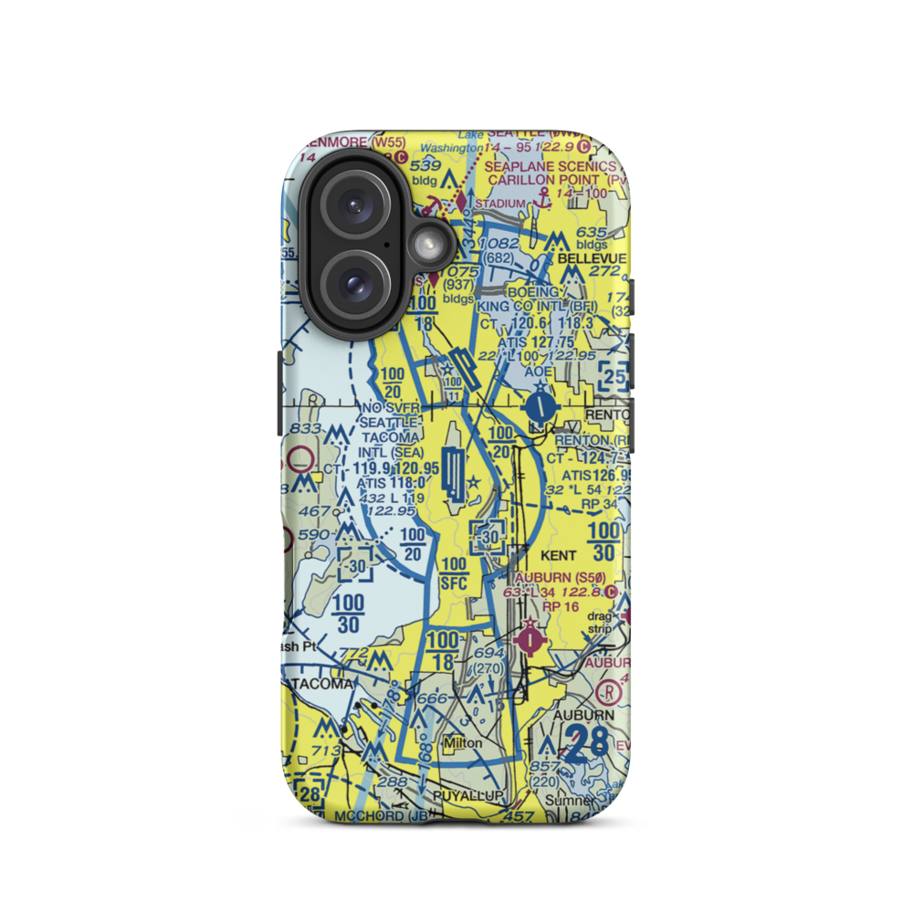 Seattle Tacoma International Airport (SEA) VFR Sectional  Tough iPhone Case iPhone 16 model shown