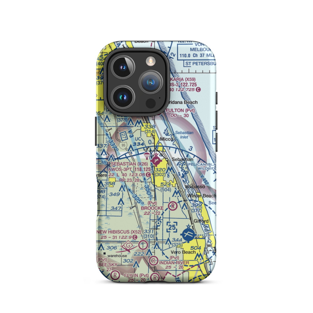 Sebastian Municipal Airport (X26) VFR Sectional  Tough iPhone Case iPhone 16 Pro model shown