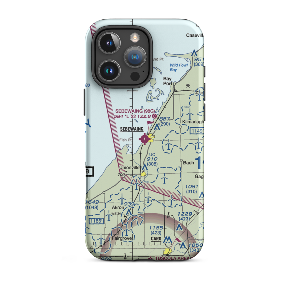 Sebewaing Township Airport (98G) VFR Sectional  Tough iPhone Case iPhone 16 Pro Max model shown