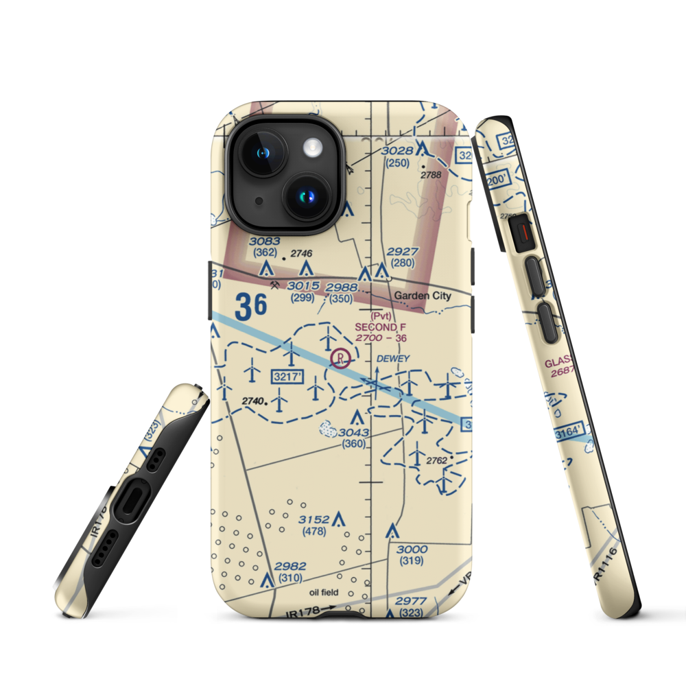 Second F Airport (73XS) VFR Sectional  Tough iPhone Case iPhone 15 model shown