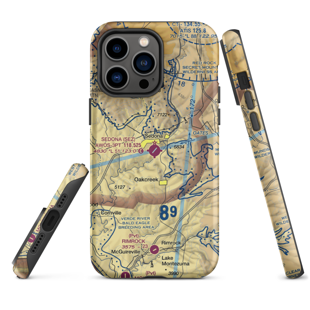 Sedona Airport (SEZ) VFR Sectional  Tough iPhone Case iPhone 14 Pro Max model shown