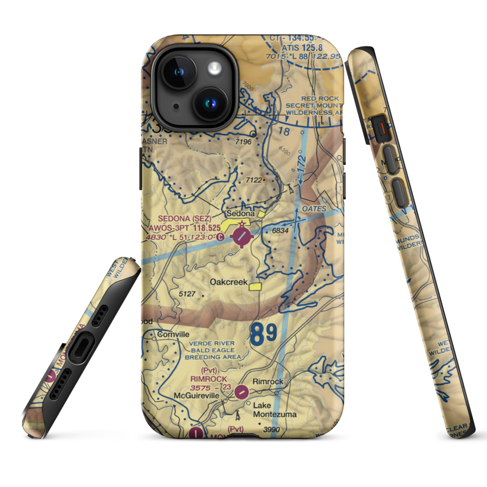 Sedona Airport (SEZ) VFR Sectional  Tough iPhone Case iPhone 15 Plus model shown