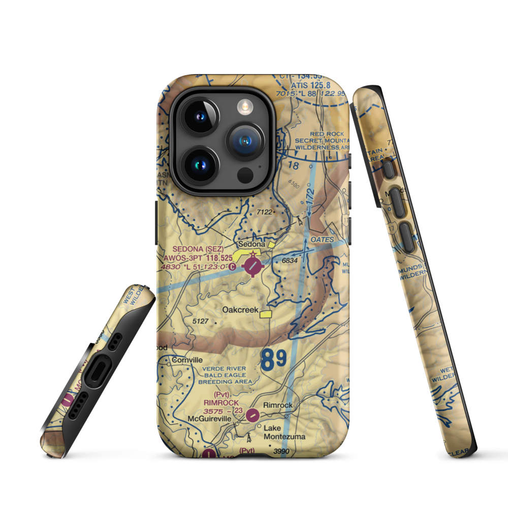 Sedona Airport (SEZ) VFR Sectional  Tough iPhone Case iPhone 15 Pro model shown