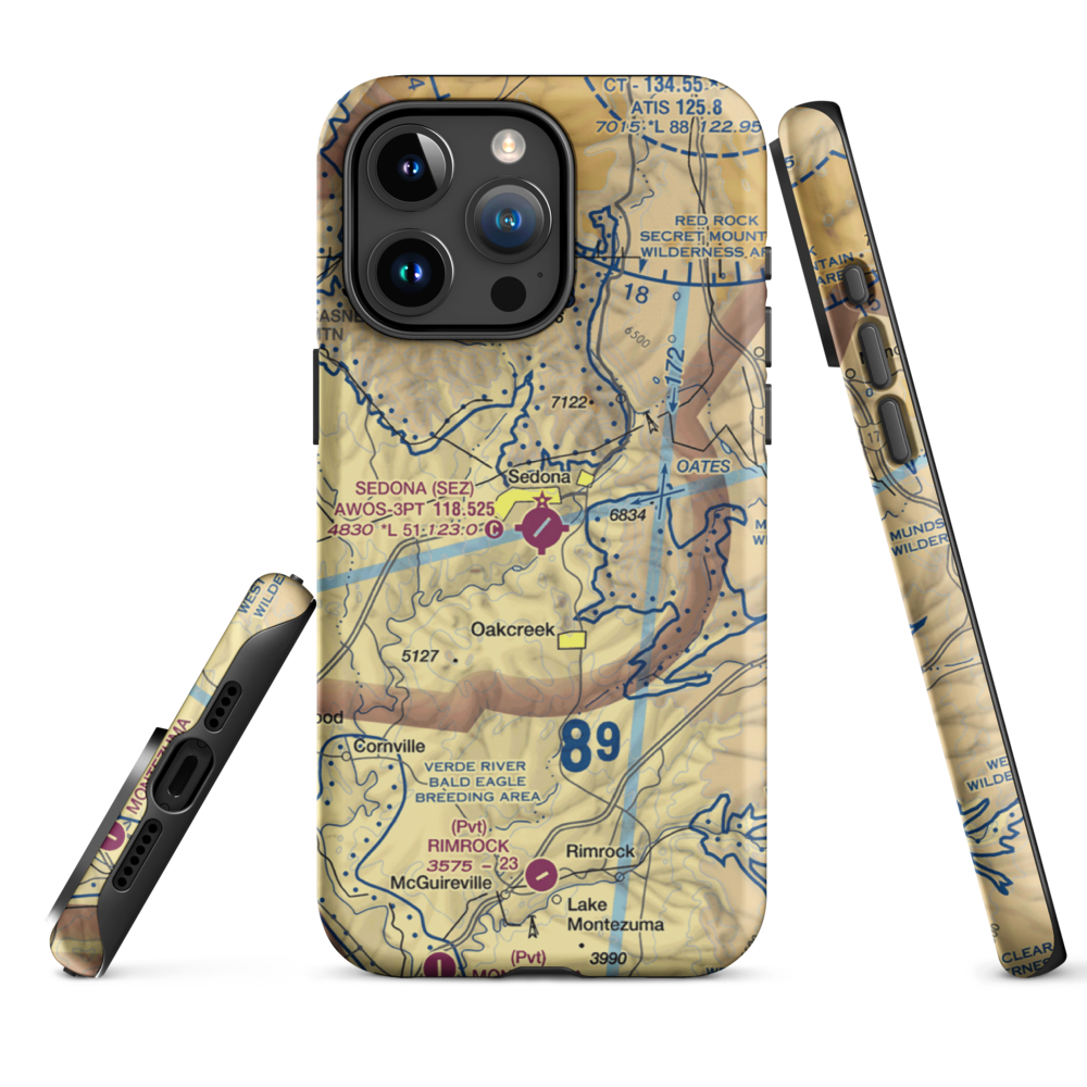 Sedona Airport (SEZ) VFR Sectional  Tough iPhone Case iPhone 15 Pro Max model shown