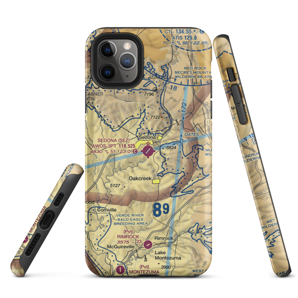 Sedona Airport (SEZ) VFR Sectional  Tough iPhone Case iPhone 11 Pro Max model shown