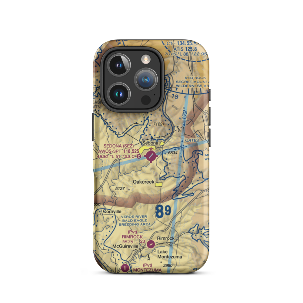 Sedona Airport (SEZ) VFR Sectional  Tough iPhone Case iPhone 16 Pro model shown