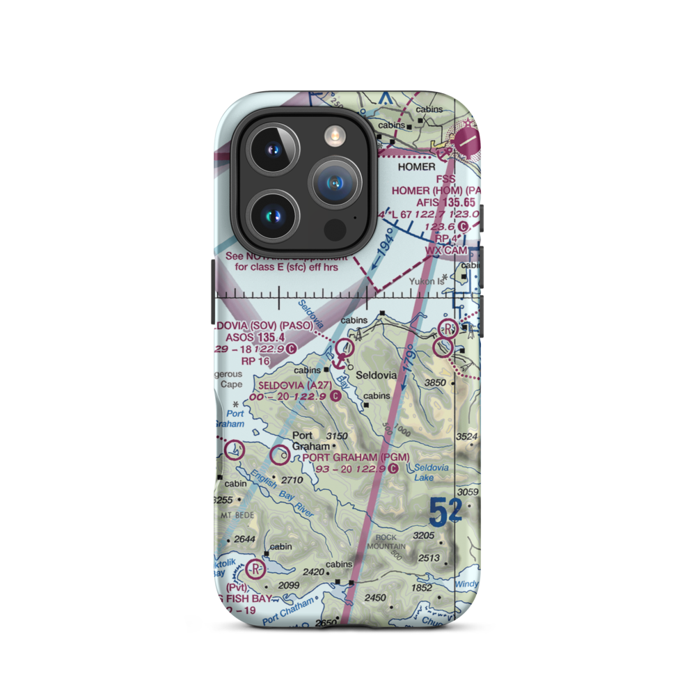 Seldovia Airport (SOV) VFR Sectional  Tough iPhone Case iPhone 16 Pro model shown