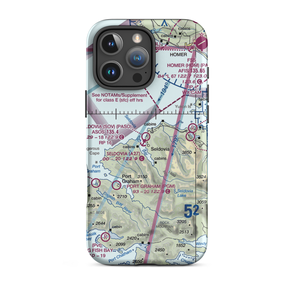 Seldovia Airport (SOV) VFR Sectional  Tough iPhone Case iPhone 16 Pro Max model shown