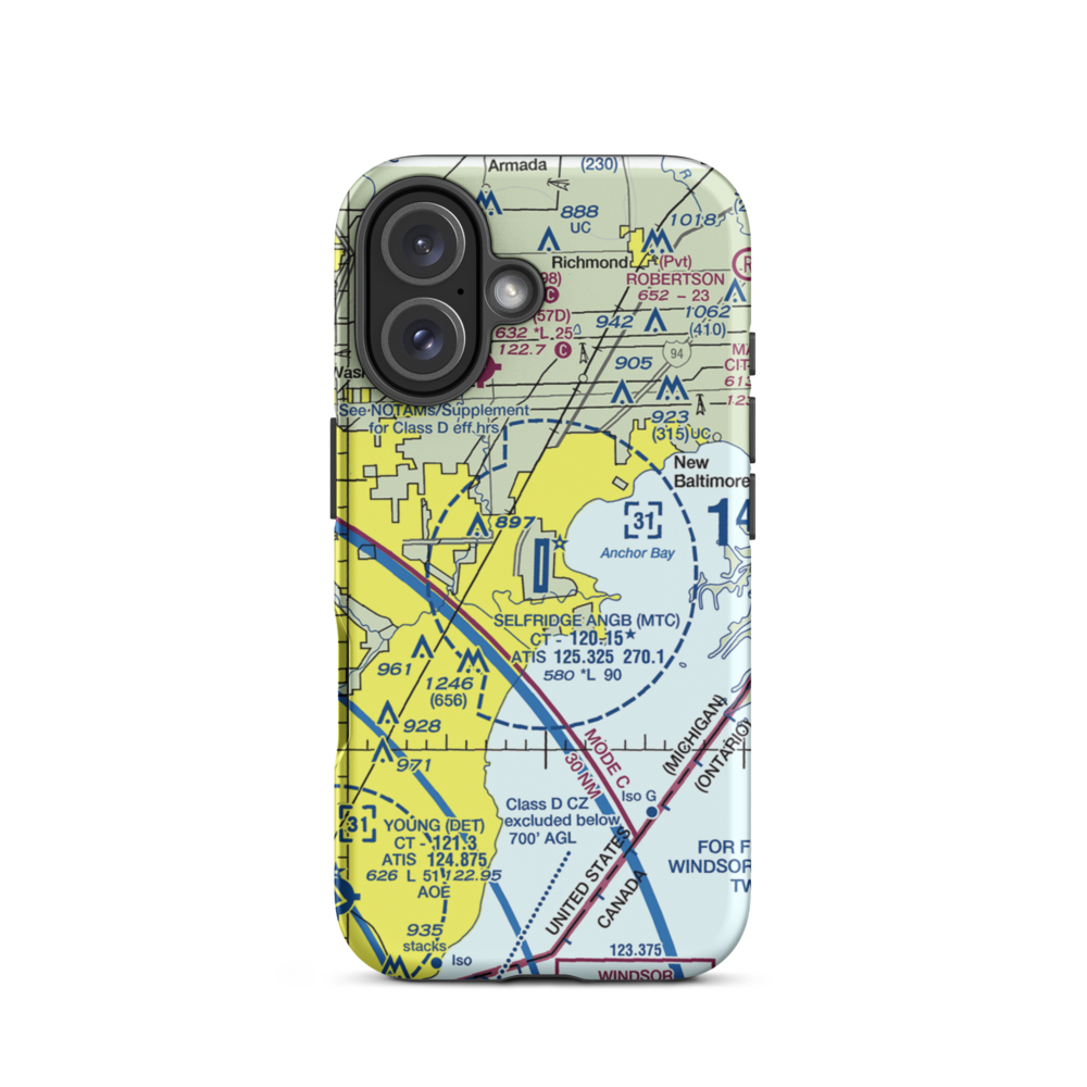 Selfridge Air National Guard Base Airport (MTC) VFR Sectional  Tough iPhone Case iPhone 16 model shown