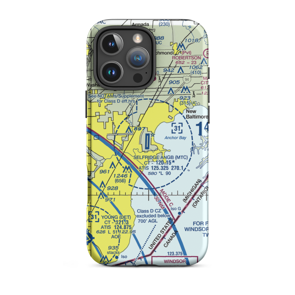 Selfridge Air National Guard Base Airport (MTC) VFR Sectional  Tough iPhone Case iPhone 16 Pro Max model shown