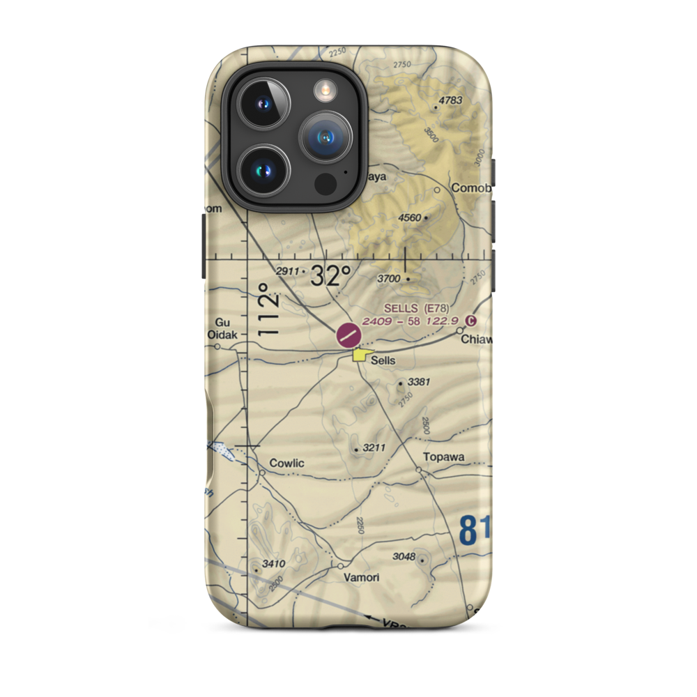Sells Airport (E78) VFR Sectional  Tough iPhone Case iPhone 16 Pro Max model shown