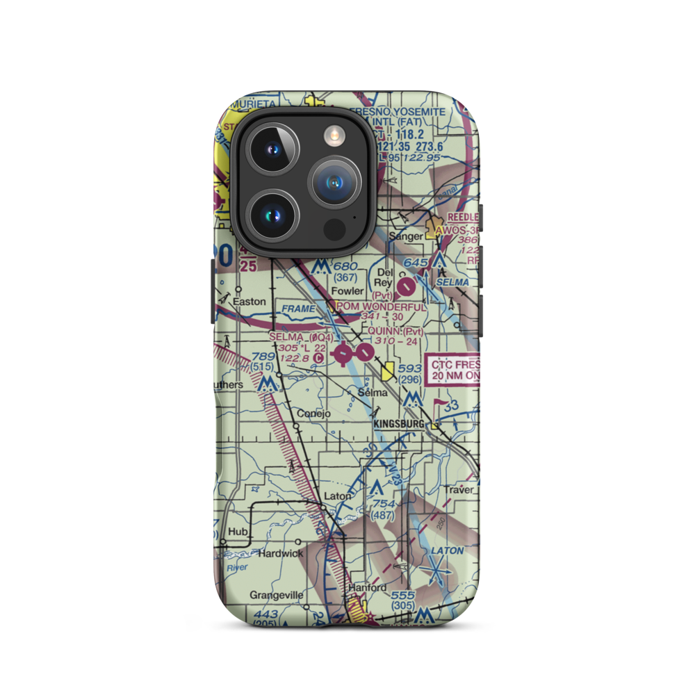 Selma Airport (0Q4) VFR Sectional  Tough iPhone Case iPhone 16 Pro model shown