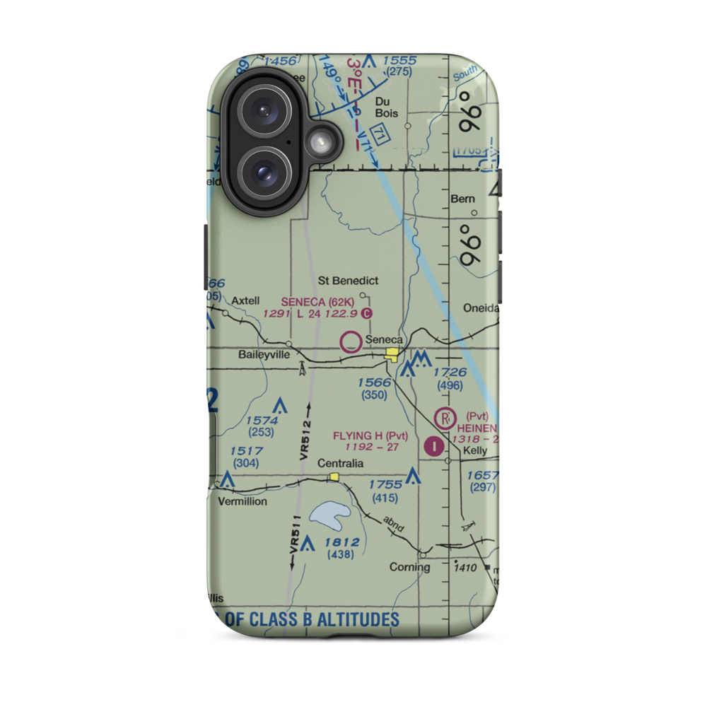 Seneca Municipal Airport (62K) VFR Sectional  Tough iPhone Case iPhone 16 Plus model shown