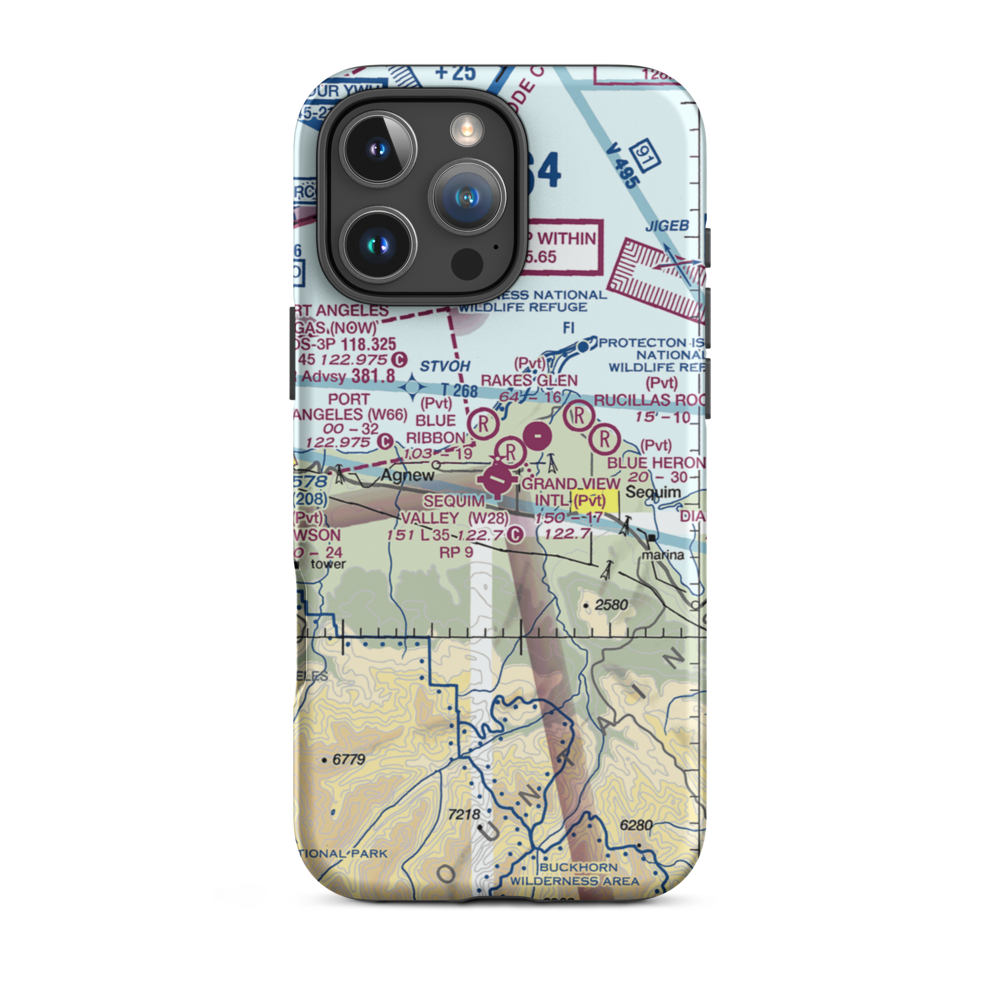 Sequim Valley Airport (W28) VFR Sectional  Tough iPhone Case iPhone 16 Pro Max model shown
