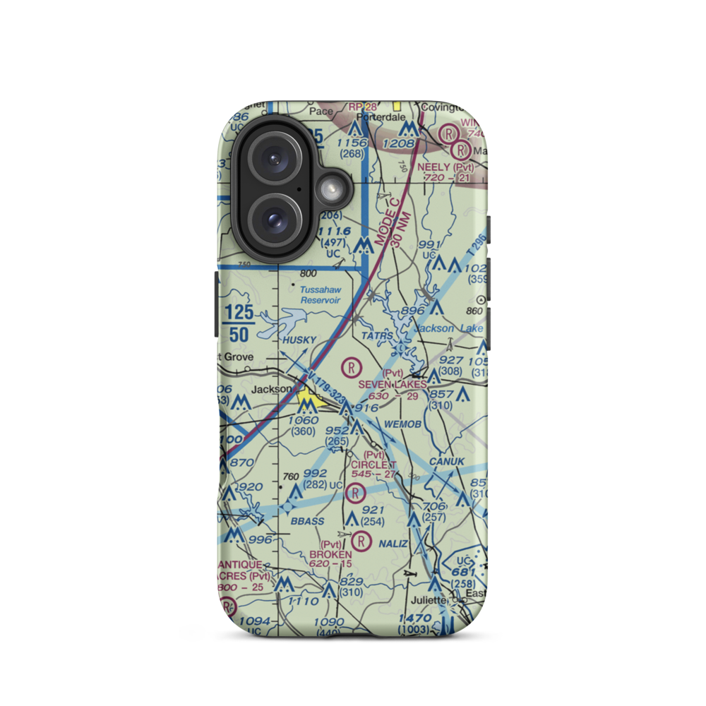 Seven Lakes Airport (62GA) VFR Sectional  Tough iPhone Case iPhone 16 model shown