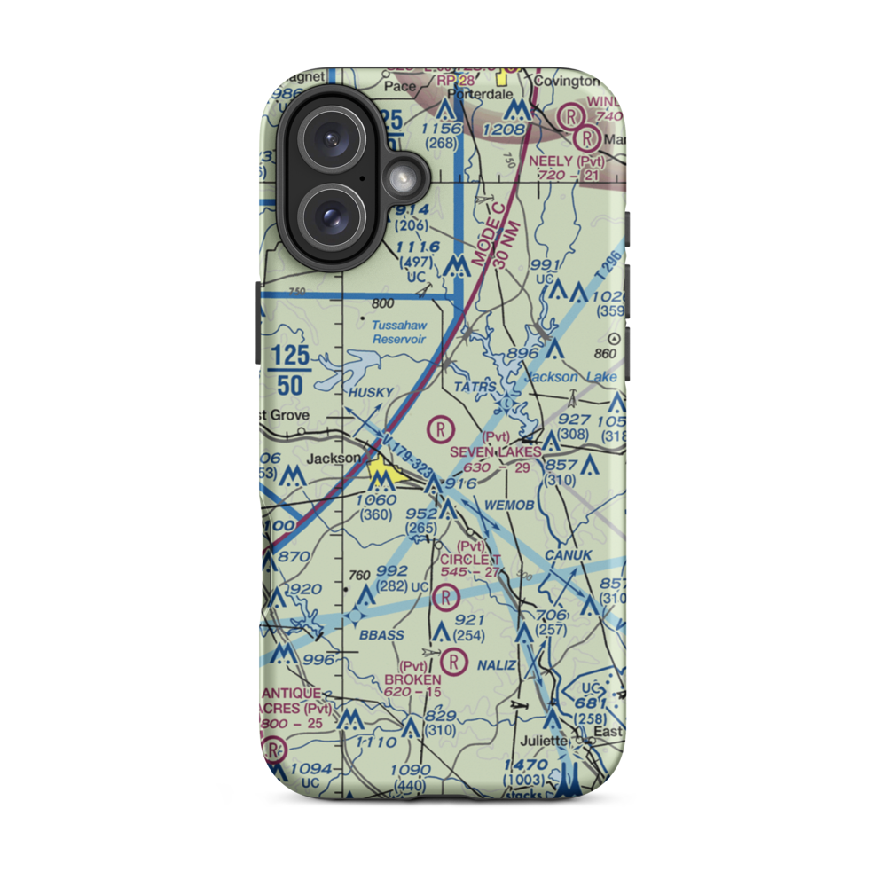 Seven Lakes Airport (62GA) VFR Sectional  Tough iPhone Case iPhone 16 Plus model shown