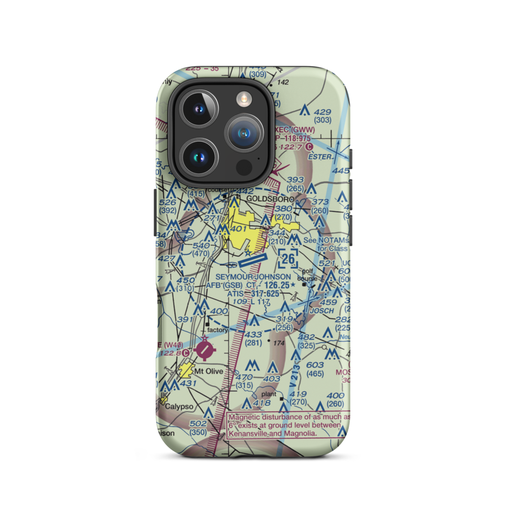 Seymour Johnson Air Force Base (GSB) VFR Sectional  Tough iPhone Case iPhone 16 Pro model shown