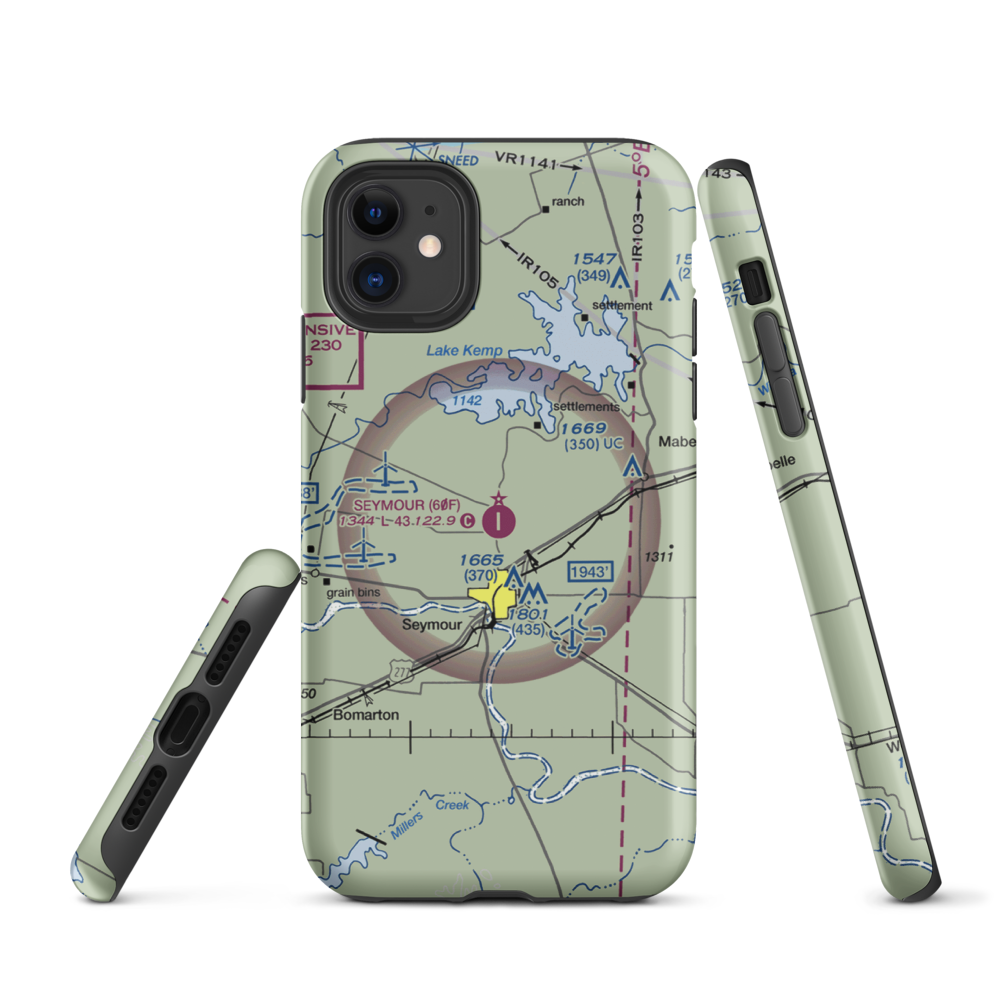 Seymour Municipal Airport (60F) VFR Sectional  Tough iPhone Case iPhone 11 model shown