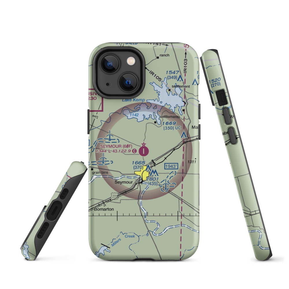 Seymour Municipal Airport (60F) VFR Sectional  Tough iPhone Case iPhone 14 model shown