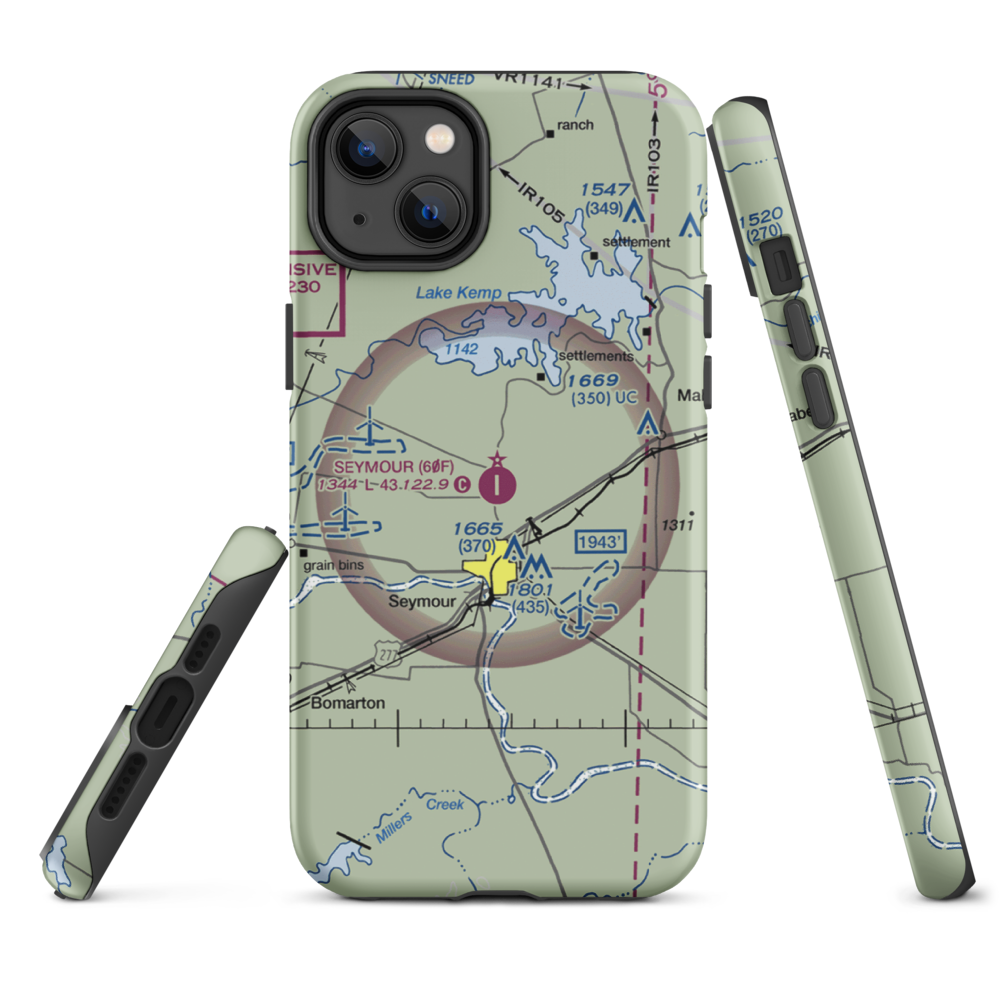 Seymour Municipal Airport (60F) VFR Sectional  Tough iPhone Case iPhone 14 Plus model shown