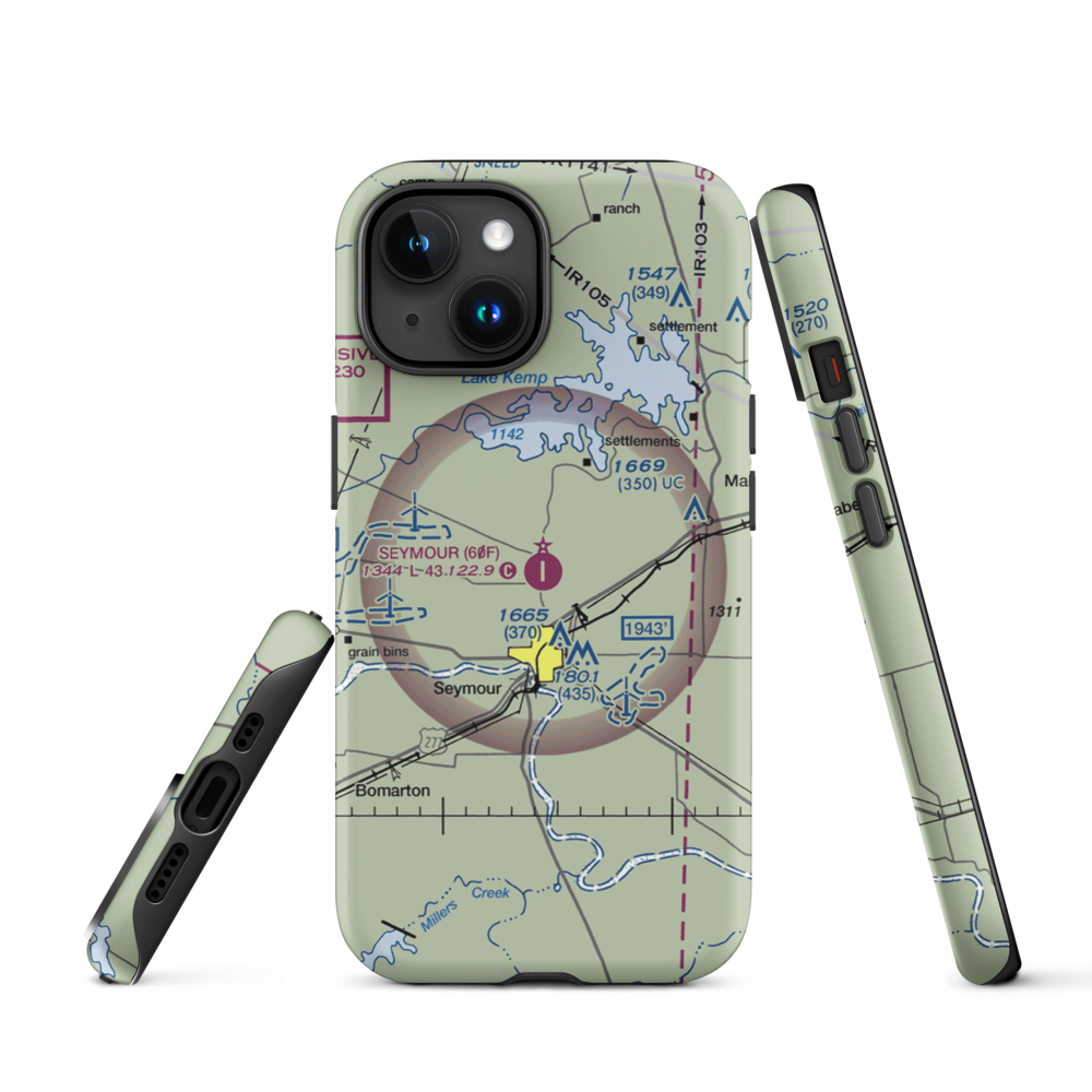 Seymour Municipal Airport (60F) VFR Sectional  Tough iPhone Case iPhone 15 model shown