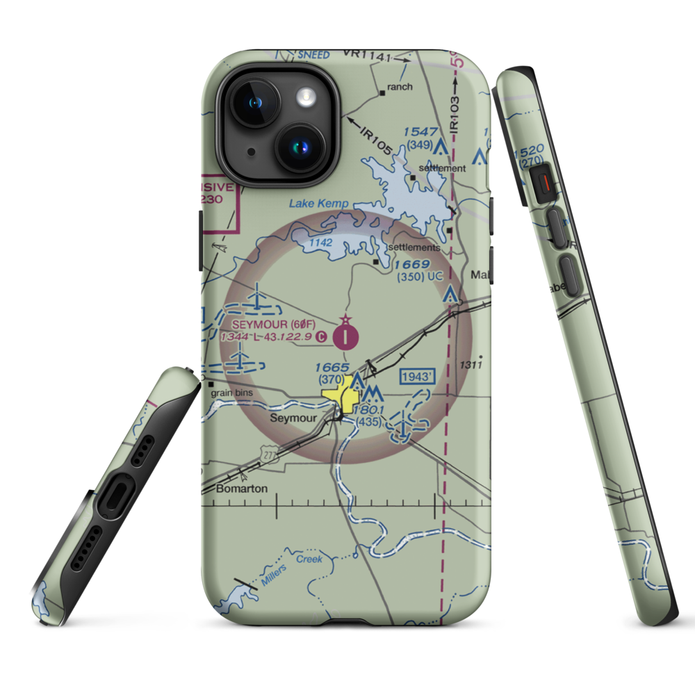 Seymour Municipal Airport (60F) VFR Sectional  Tough iPhone Case iPhone 15 Plus model shown