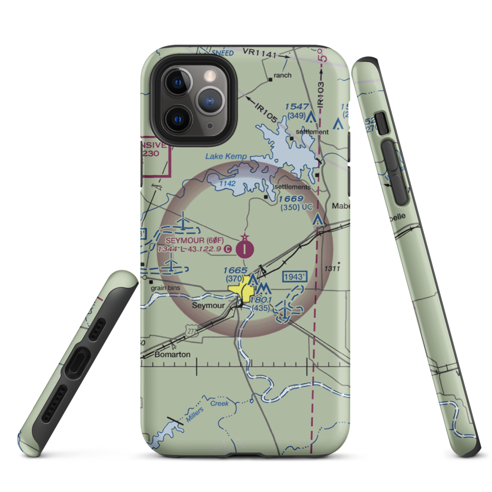 Seymour Municipal Airport (60F) VFR Sectional  Tough iPhone Case iPhone 11 Pro Max model shown