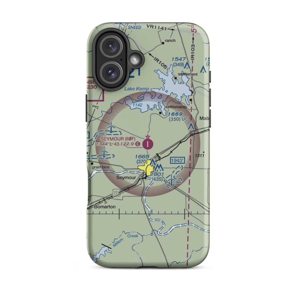 Seymour Municipal Airport (60F) VFR Sectional  Tough iPhone Case iPhone 16 Plus model shown