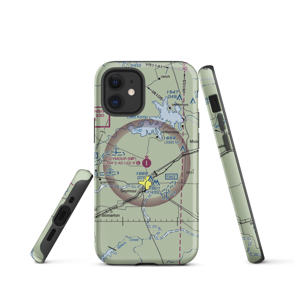 Seymour Municipal Airport (60F) VFR Sectional  Tough iPhone Case iPhone 12 mini model shown