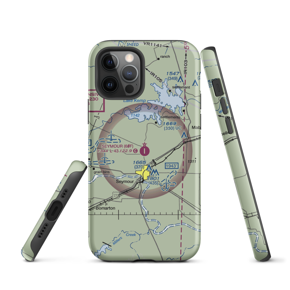 Seymour Municipal Airport (60F) VFR Sectional  Tough iPhone Case iPhone 12 Pro model shown