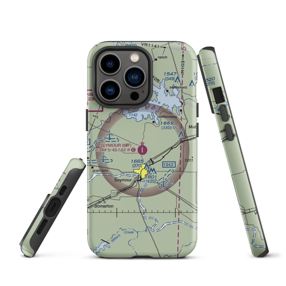 Seymour Municipal Airport (60F) VFR Sectional  Tough iPhone Case iPhone 13 Pro model shown