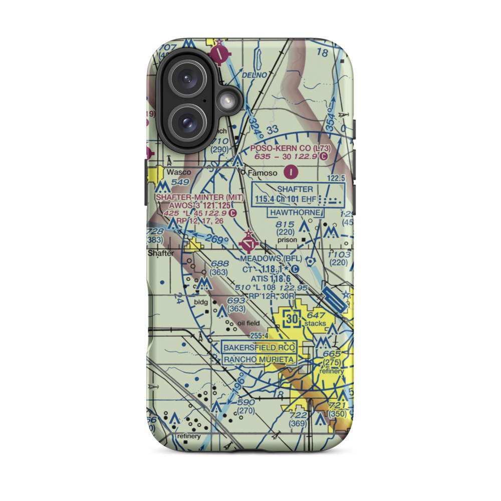 Shafter Airport - Minter Field (MIT) VFR Sectional  Tough iPhone Case iPhone 16 Plus model shown