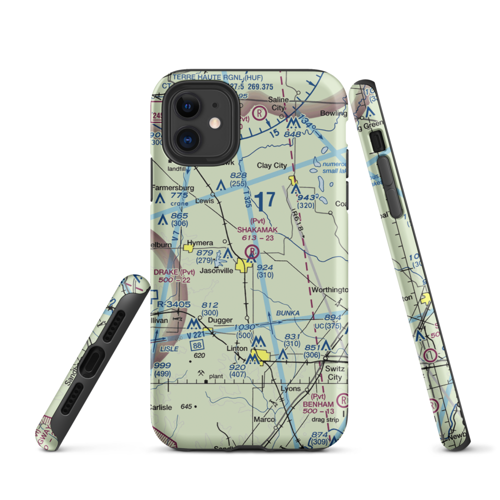 Shakamak Airport (IN08) VFR Sectional  Tough iPhone Case iPhone 11 model shown