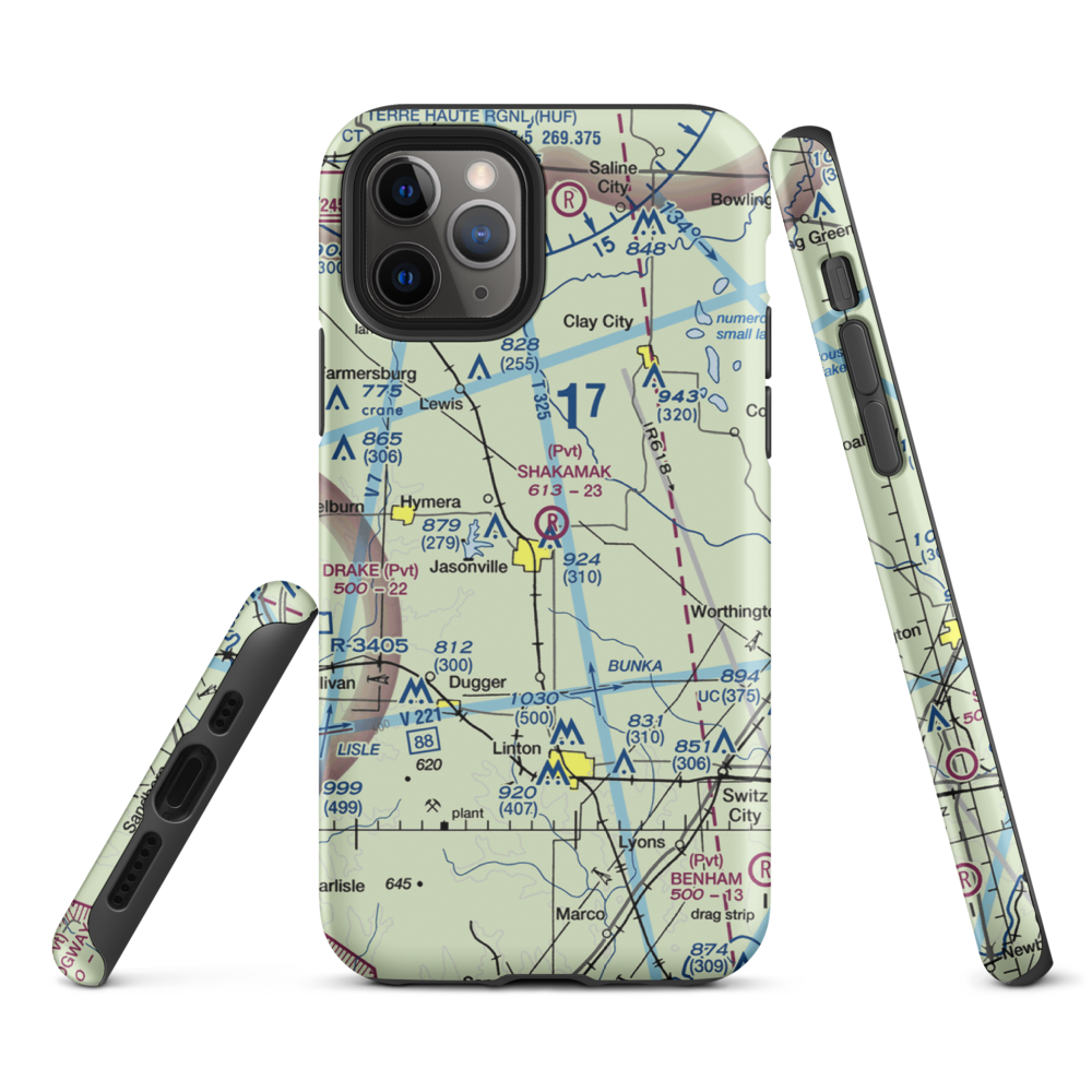 Shakamak Airport (IN08) VFR Sectional  Tough iPhone Case iPhone 11 Pro model shown