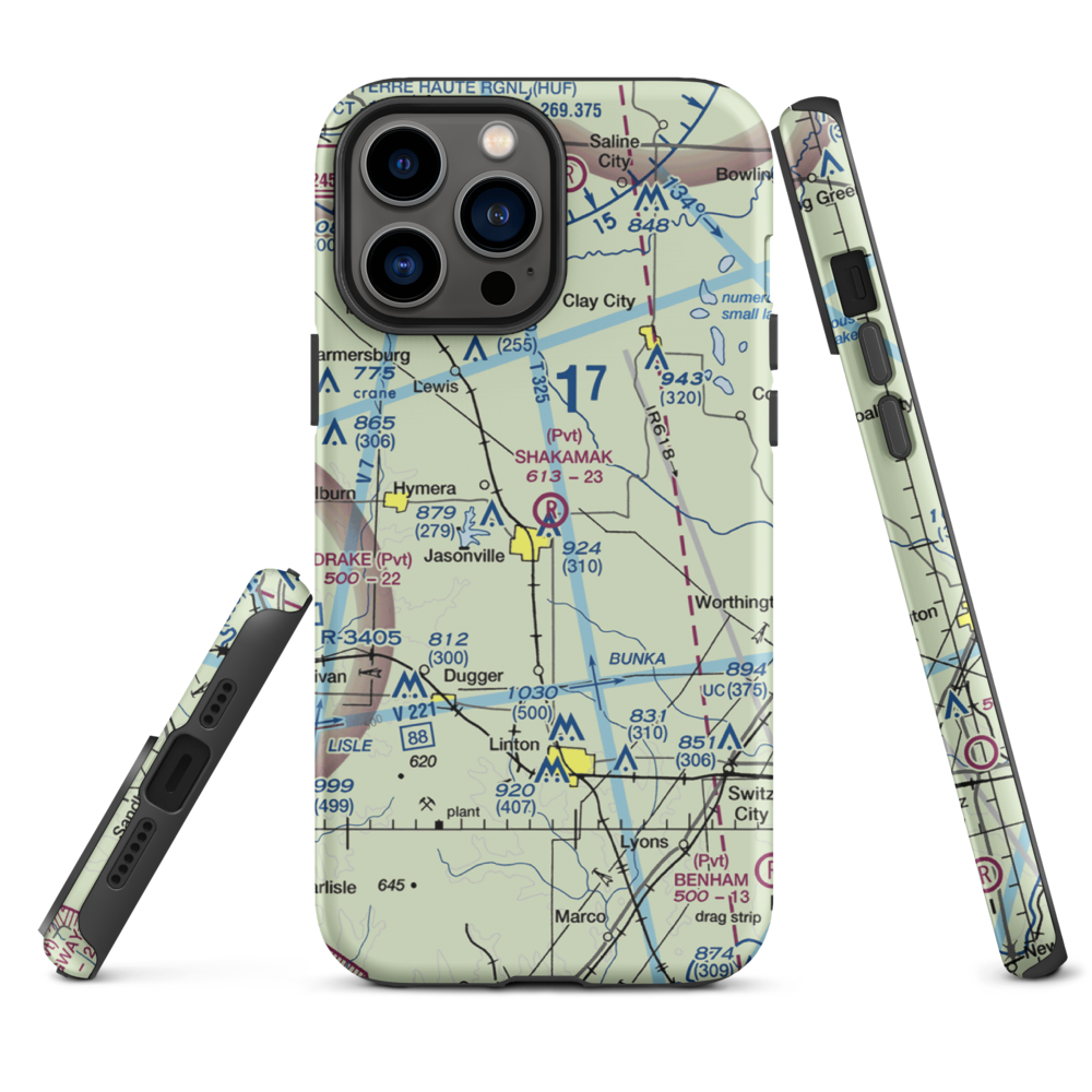 Shakamak Airport (IN08) VFR Sectional  Tough iPhone Case iPhone 13 Pro Max model shown