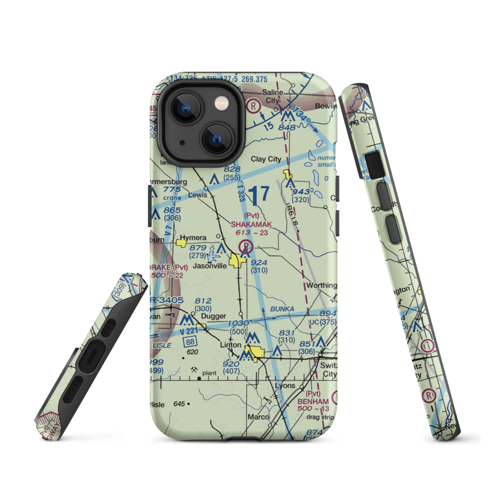 Shakamak Airport (IN08) VFR Sectional  Tough iPhone Case iPhone 14 model shown