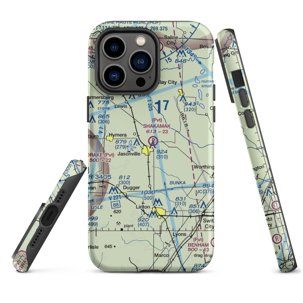 Shakamak Airport (IN08) VFR Sectional  Tough iPhone Case iPhone 14 Pro Max model shown