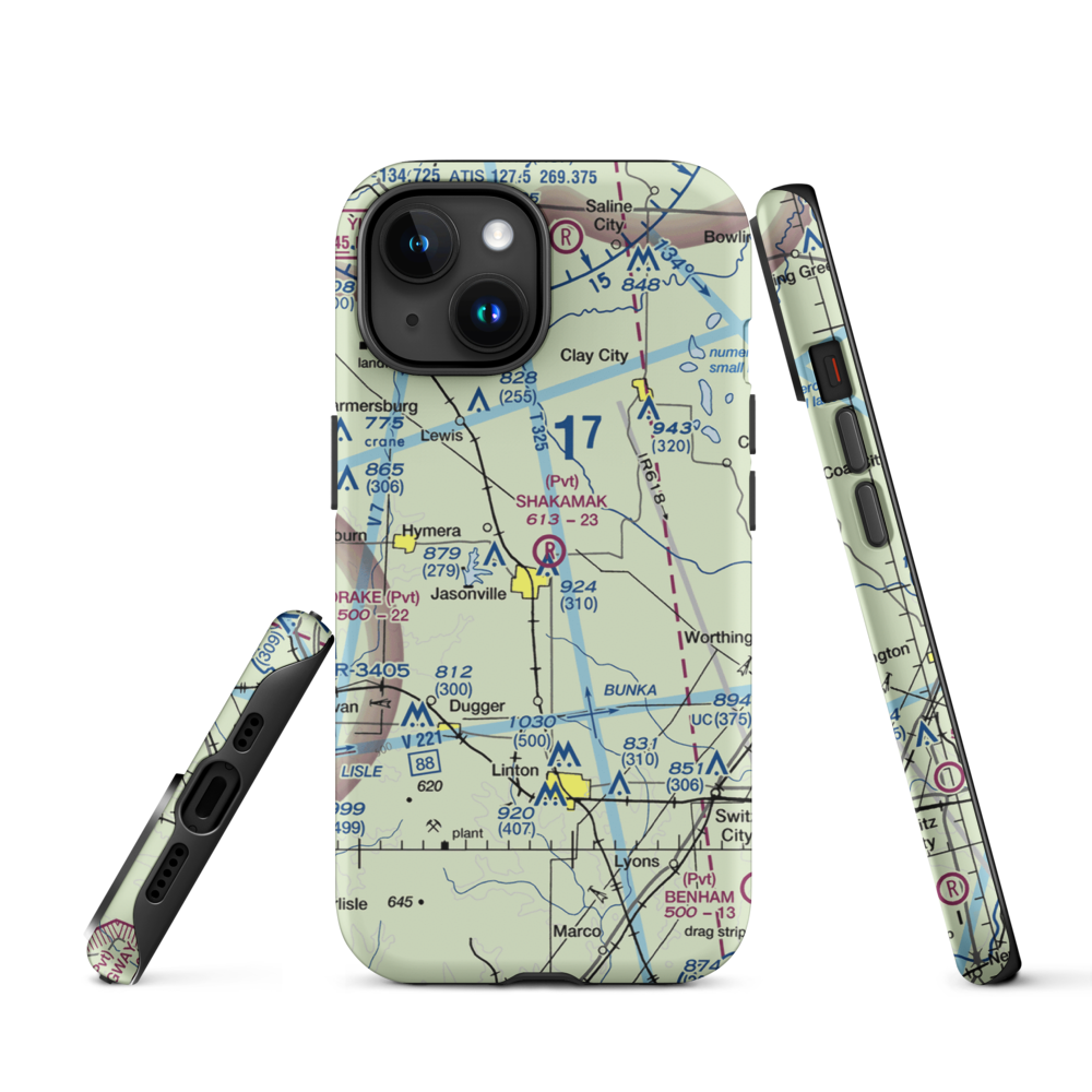 Shakamak Airport (IN08) VFR Sectional  Tough iPhone Case iPhone 15 model shown