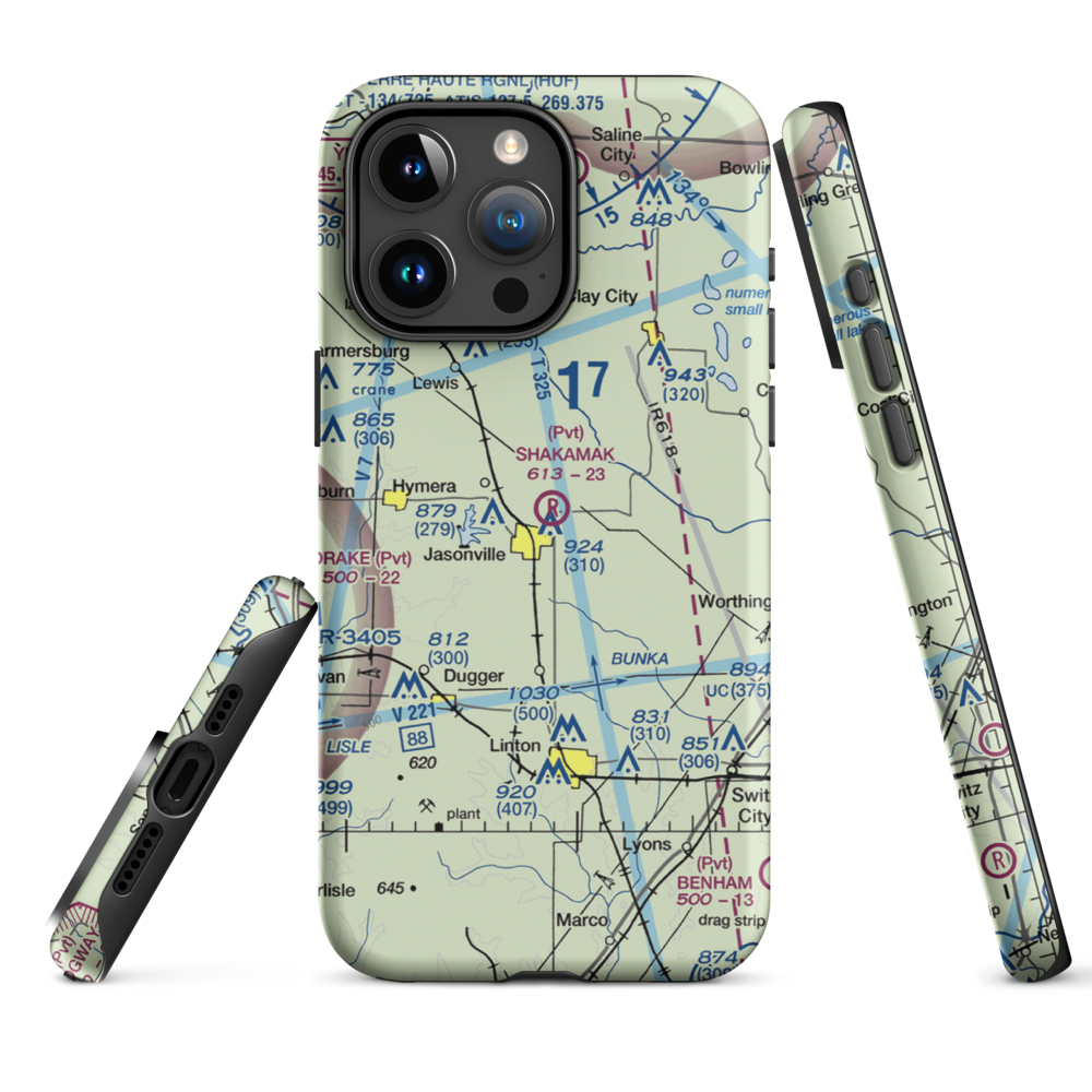 Shakamak Airport (IN08) VFR Sectional  Tough iPhone Case iPhone 15 Pro Max model shown