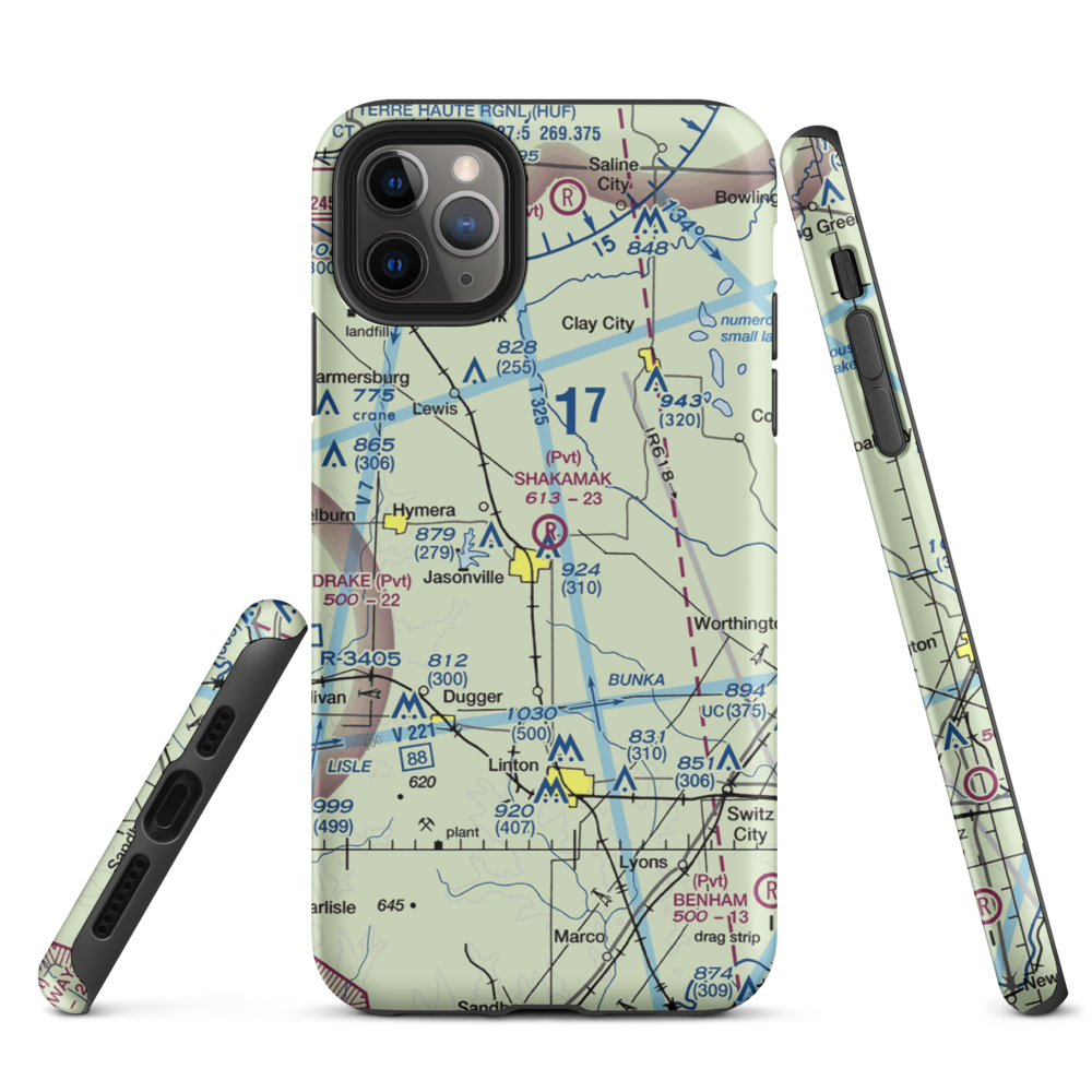 Shakamak Airport (IN08) VFR Sectional  Tough iPhone Case iPhone 11 Pro Max model shown