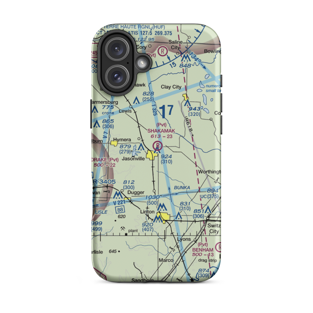 Shakamak Airport (IN08) VFR Sectional  Tough iPhone Case iPhone 16 Plus model shown
