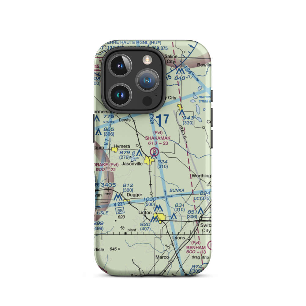 Shakamak Airport (IN08) VFR Sectional  Tough iPhone Case iPhone 16 Pro model shown