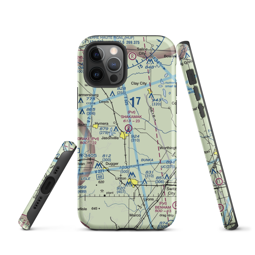 Shakamak Airport (IN08) VFR Sectional  Tough iPhone Case iPhone 12 Pro model shown