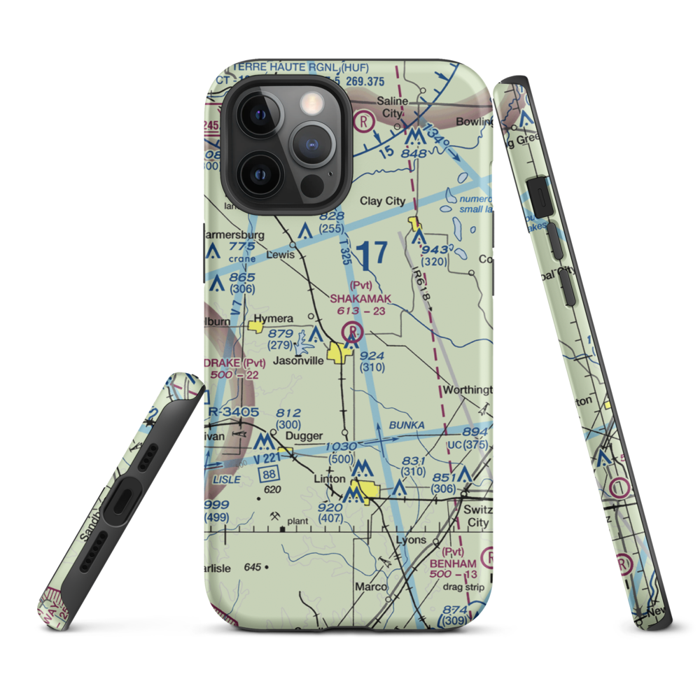 Shakamak Airport (IN08) VFR Sectional  Tough iPhone Case iPhone 12 Pro Max model shown