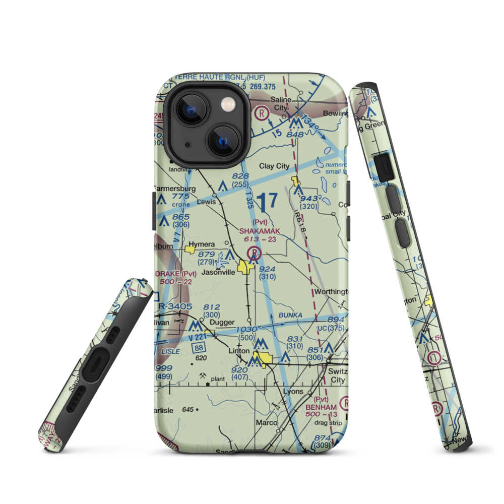 Shakamak Airport (IN08) VFR Sectional  Tough iPhone Case iPhone 13 model shown